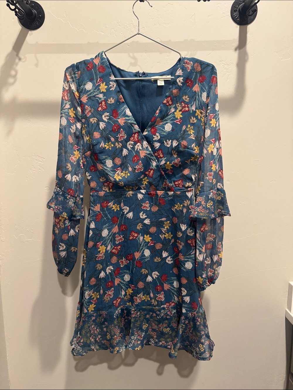miami Blue Floral Mini Dress with V-Neck